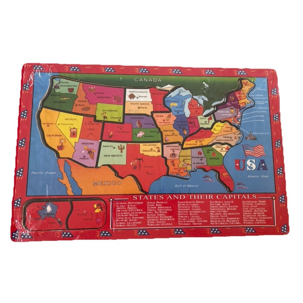 Wooden USA Map Puzzle for Kids 46 PCS United States Puzzle With Capitols 2009